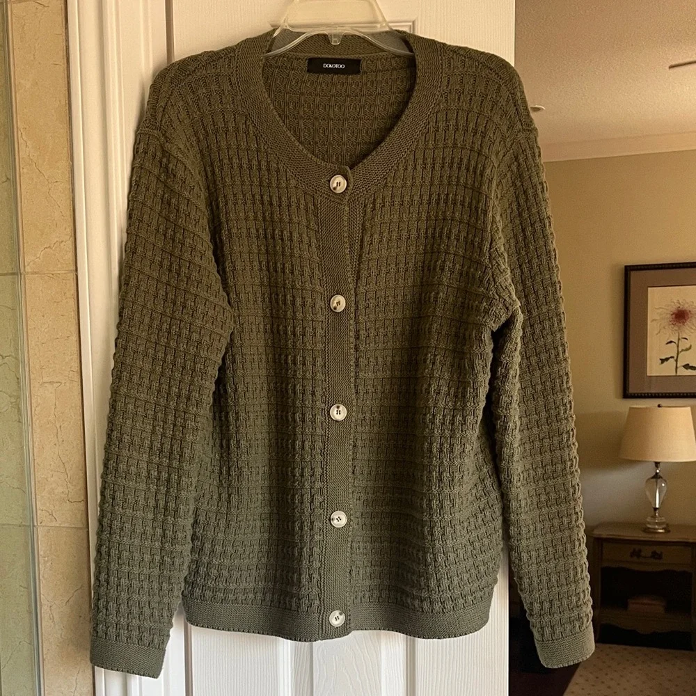 DOKOTOO Olive Green Textured Knit Sweater - Picture 1 of 3